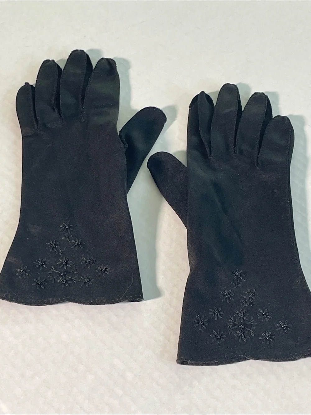 Vintage Black Beaded Rayon/Nylon Stretch Ladies Evening Gloves Size S/M